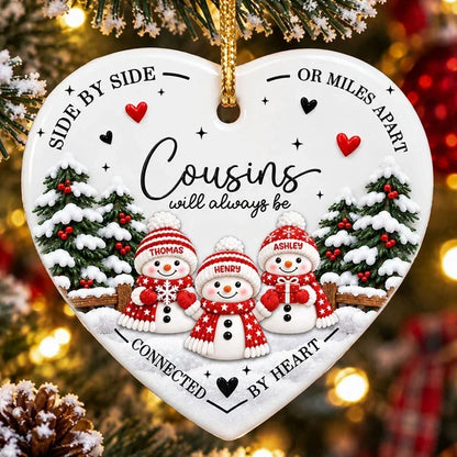 Ceramic Heart Ornament, Cousins Connected by Heart, Personalized Keepsake and Creative Gift for Cousins