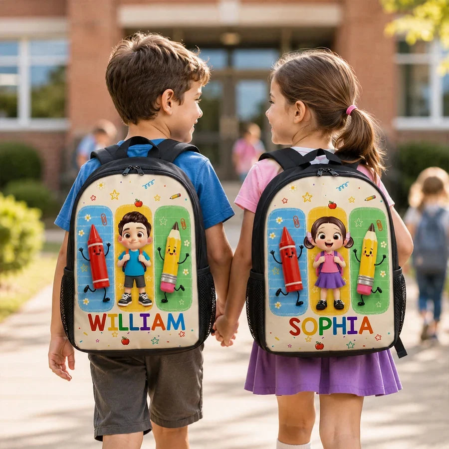 Personalized Kids School Backpack, Backpack-Wearing Cartoon Student, Unique Back to School Gift for Kids