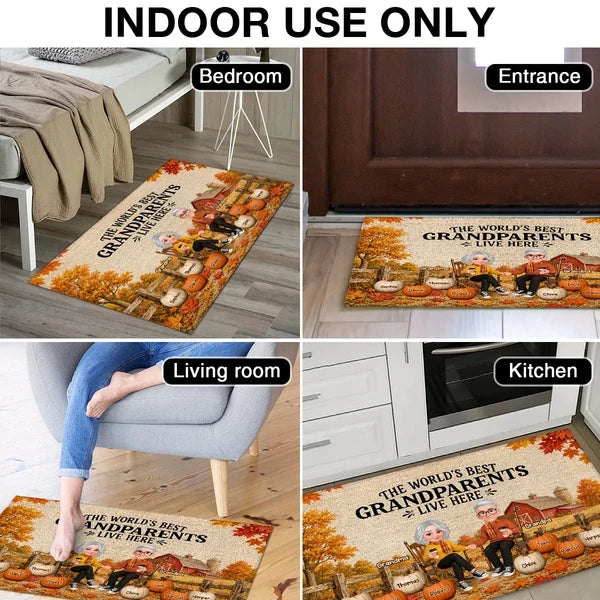 Grandparents Live Here Standard Doormat, Personalized Fall Farmhouse Decor, Creative Gift for Grandparents