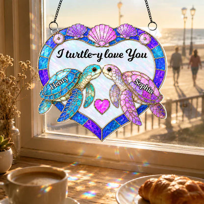 Personalized Acrylic Suncatcher Ornament, Couple Sea Turtles, Unique Gift for Anniversary Window Decor
