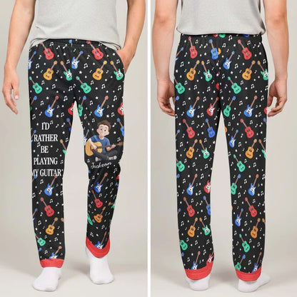 Personalized Printed Lounge Pants, Cartoon Musician Playing Guitar, Colorful Unique Gift for Guitarists