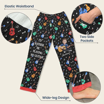 Personalized Printed Lounge Pants, Cartoon Musician Playing Guitar, Colorful Unique Gift for Guitarists