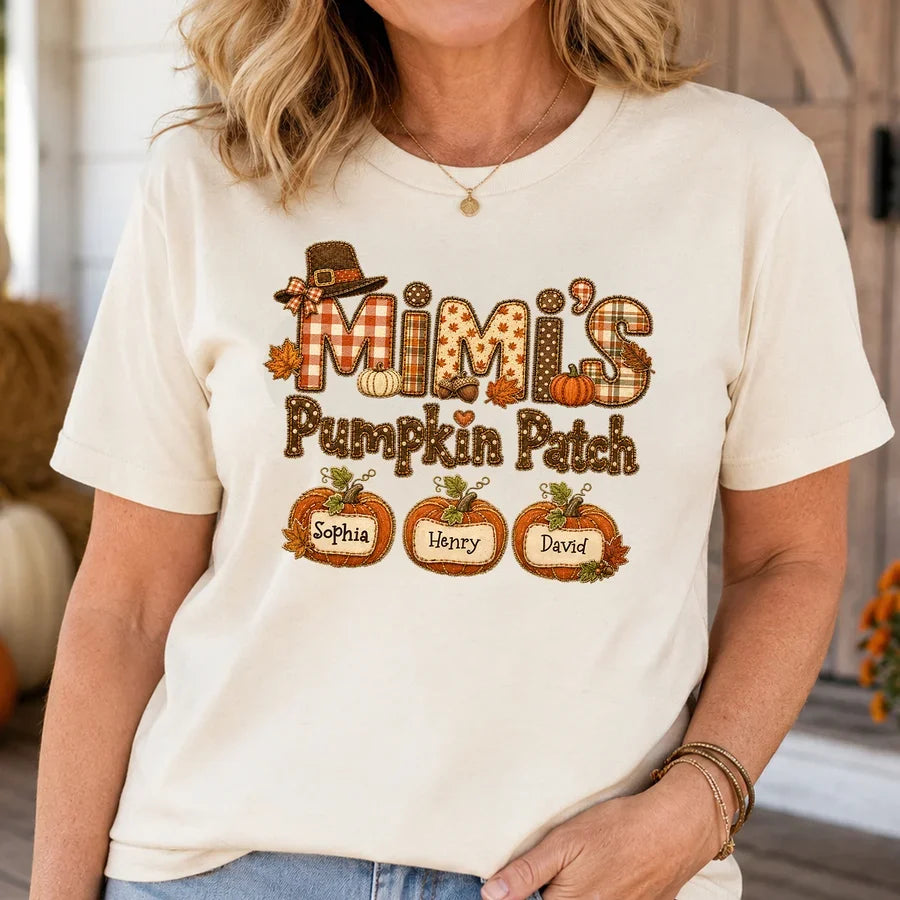 Personalized Grandma's Pumpkin Patch Sweatshirt, Autumn Patchwork Pumpkins, Unique Gift for Grandma