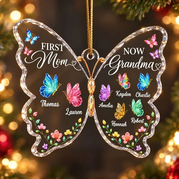 Personalized Acrylic Ornament, Colorful Butterfly Family Keepsake, Unique Christmas Gift for Grandma