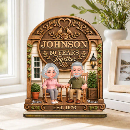 Personalized Wooden Plaque with Senior Couple Holding Hands, Rustic Porch Unique Creative Gift for Couples