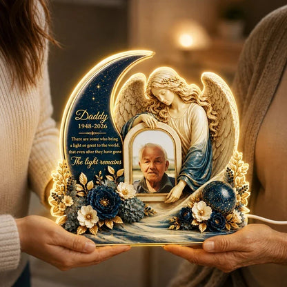 Personalized Memorial Acrylic Light Box, Angel and Moon Design, Unique Sympathy Gift for Family
