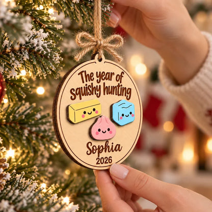 Personalized 2-Layer Wooden Ornament, Cute Squishy Design on a Lit Christmas Tree, Creative Gift for Collectors