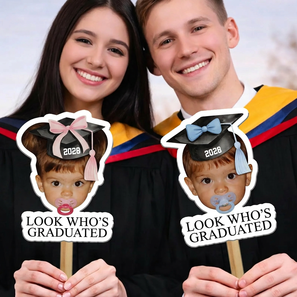 Personalized Graduation & Party Face Fan Custom Photo Head Cutout with Fun Hat Options