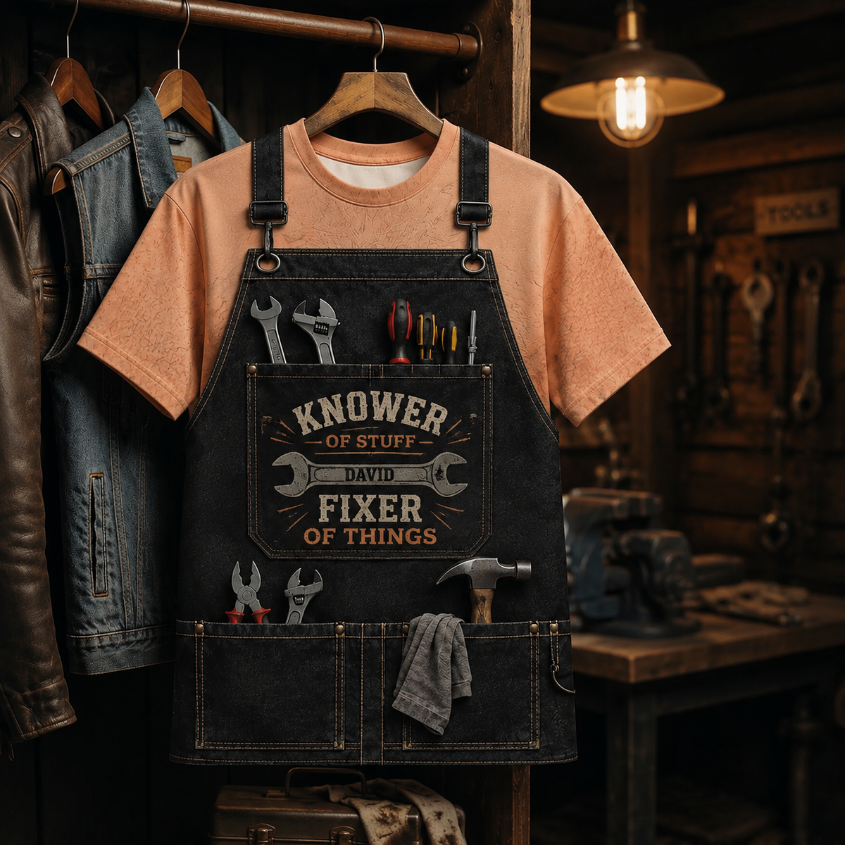 Personalized Printed Classic Tee, Vintage Workshop Tools, Unique Gift for a Handyman or DIY Lover