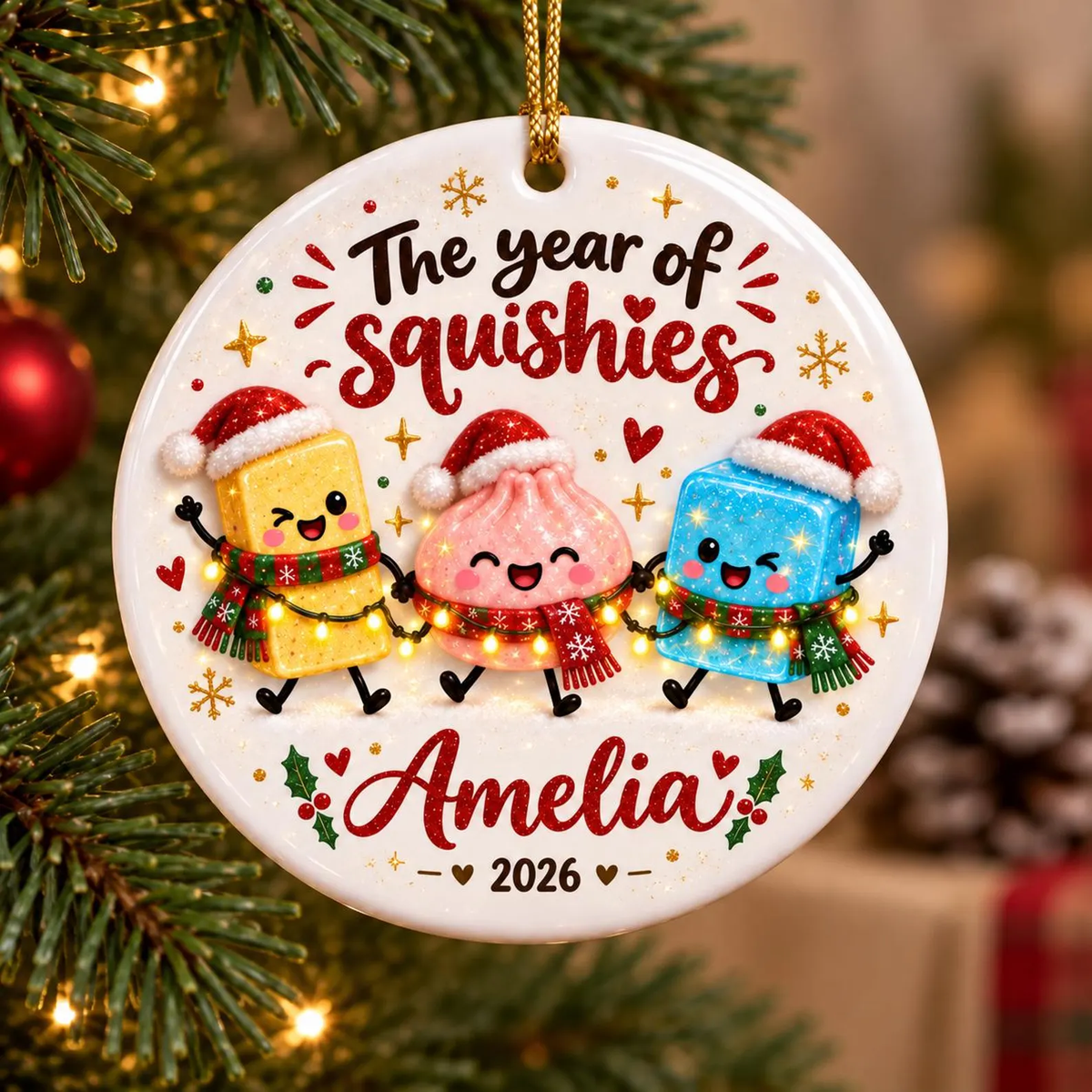 Ceramic Ornament, Cheerful Squishy Crew in Santa Hats, Personalized Creative Gift for Friends