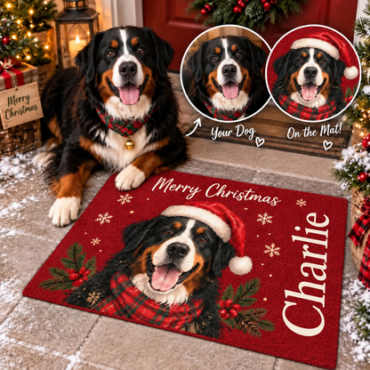Personalized Standard Doormat with Festive Dog Design, Merry Christmas Decor, Unique Gift for Dog Lovers