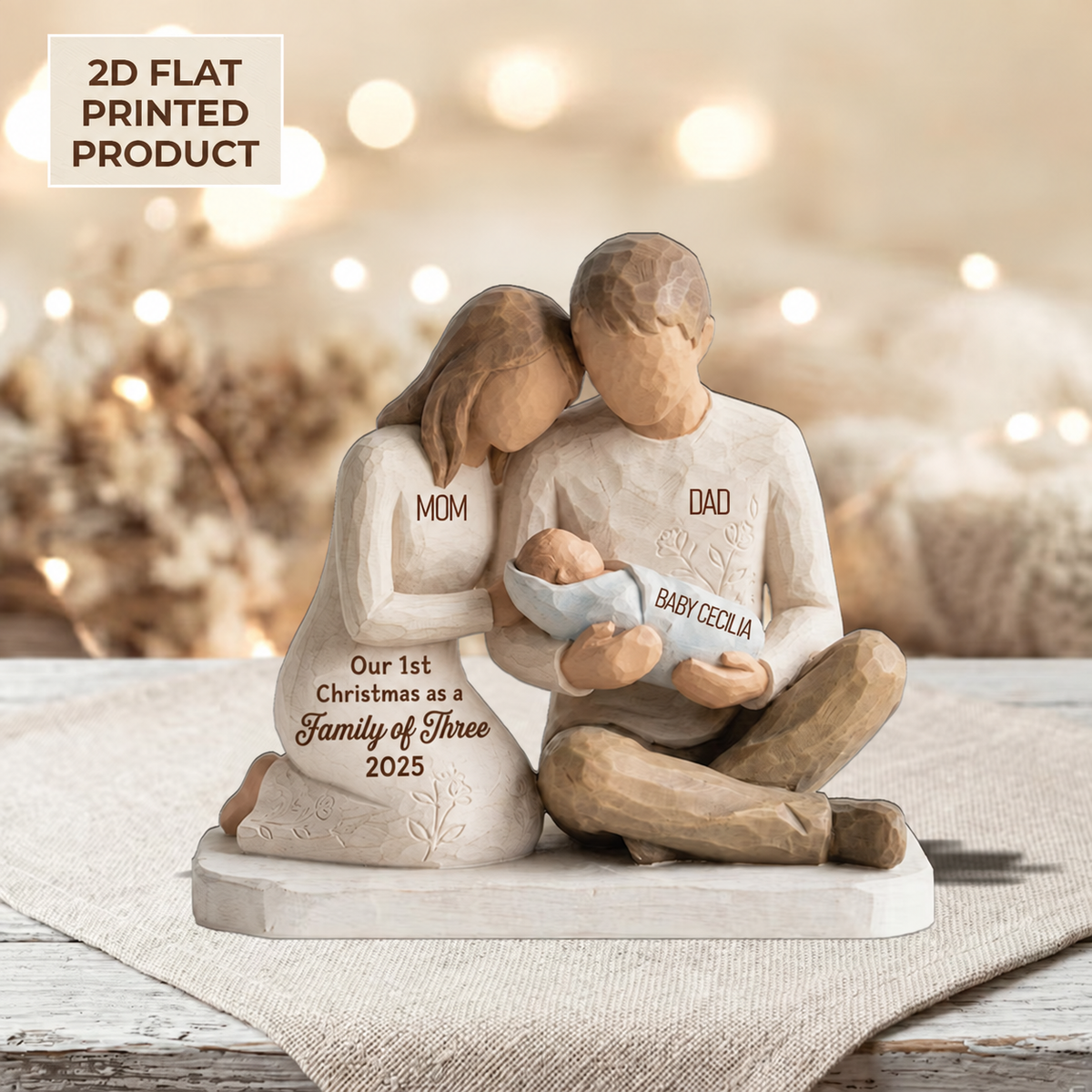 Thick Wooden Plaque, Loving Parents Cradling Baby, Personalized Family Keepsake and Creative Gift