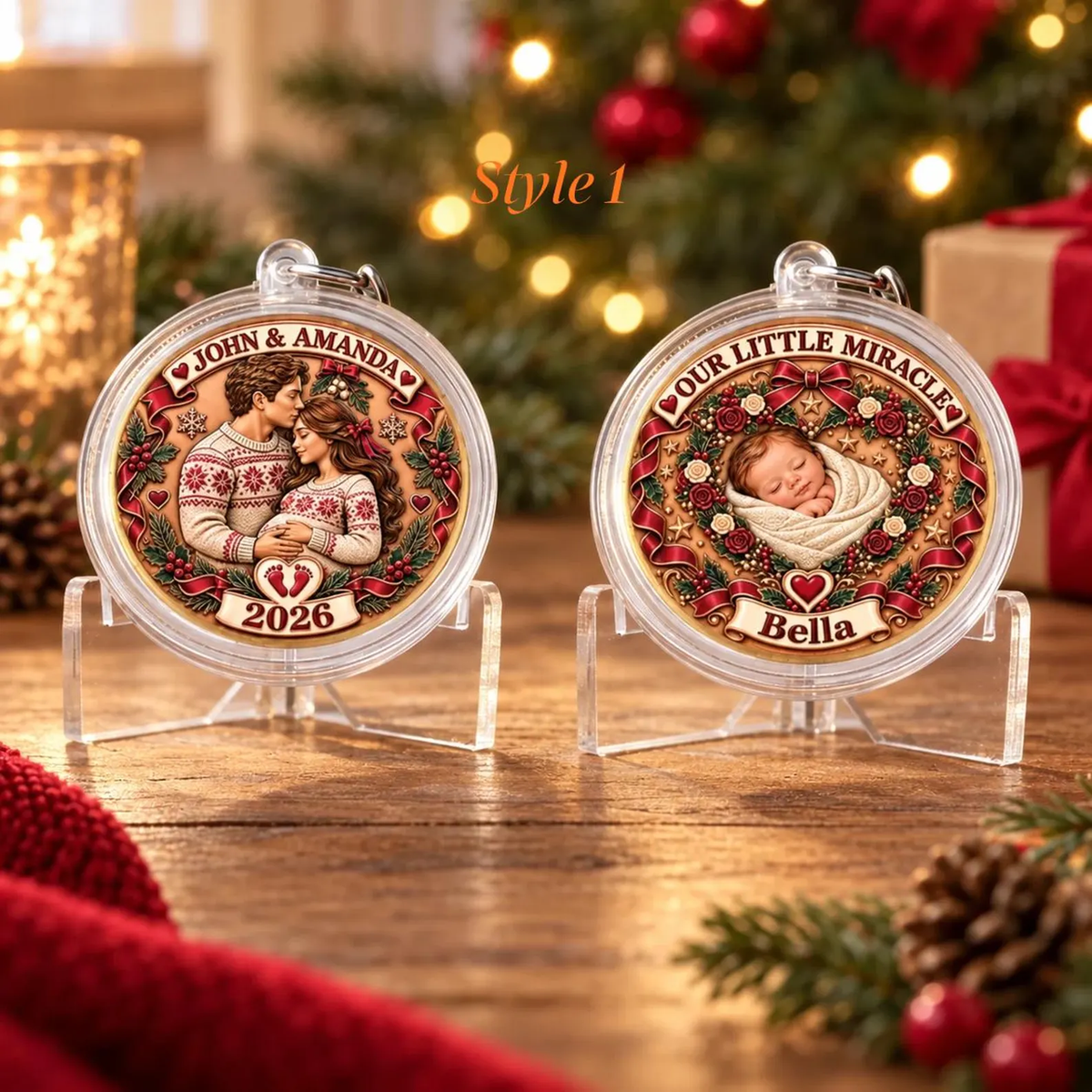 Alloy Keepsake Coin, Sleeping Baby in Festive Christmas Design, Our Little Miracle Creative Gift for New Parents