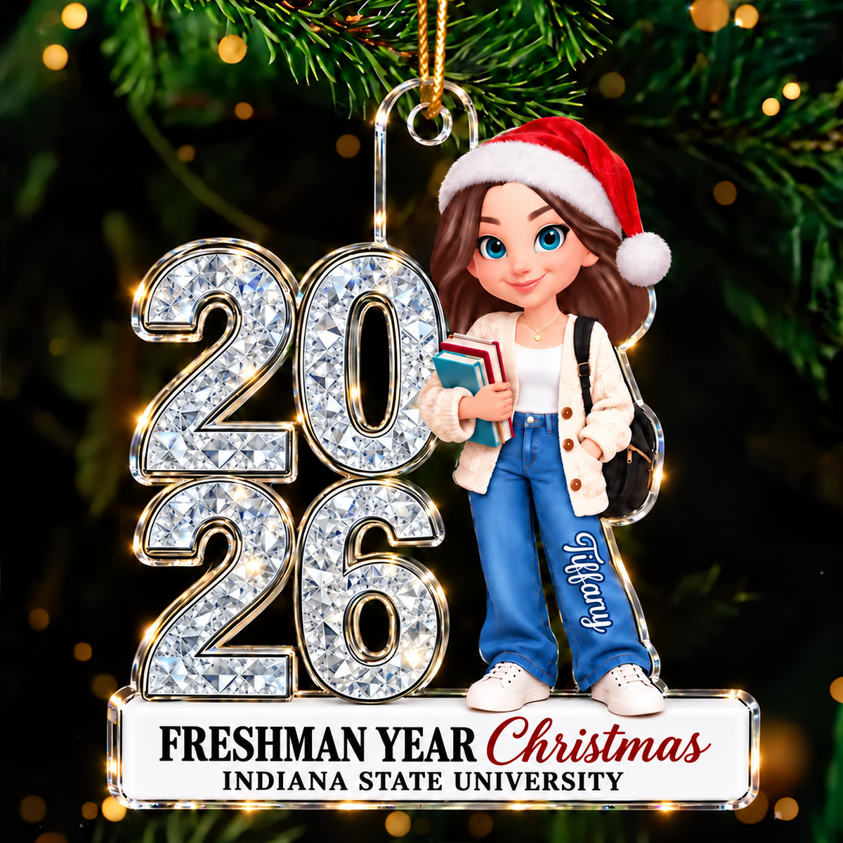 Freshman Christmas Acrylic Ornament, Personalized Santa Hat Student Keepsake, Creative Gift for College Student
