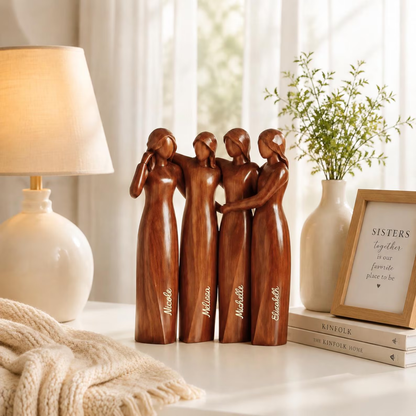 Personalized Thick Wooden Plaque with Embracing Sisters, Warm Rustic Home Decor, Unique Gift for Sister