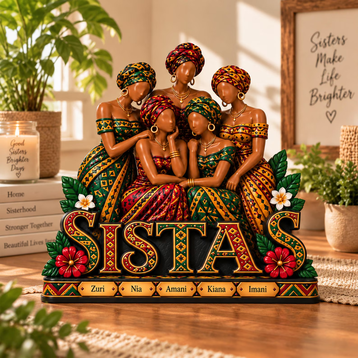 Sisterhood Bond Personalized Thick Wooden Plaque, Vibrant Sisters Art, Creative Gift for Sisters