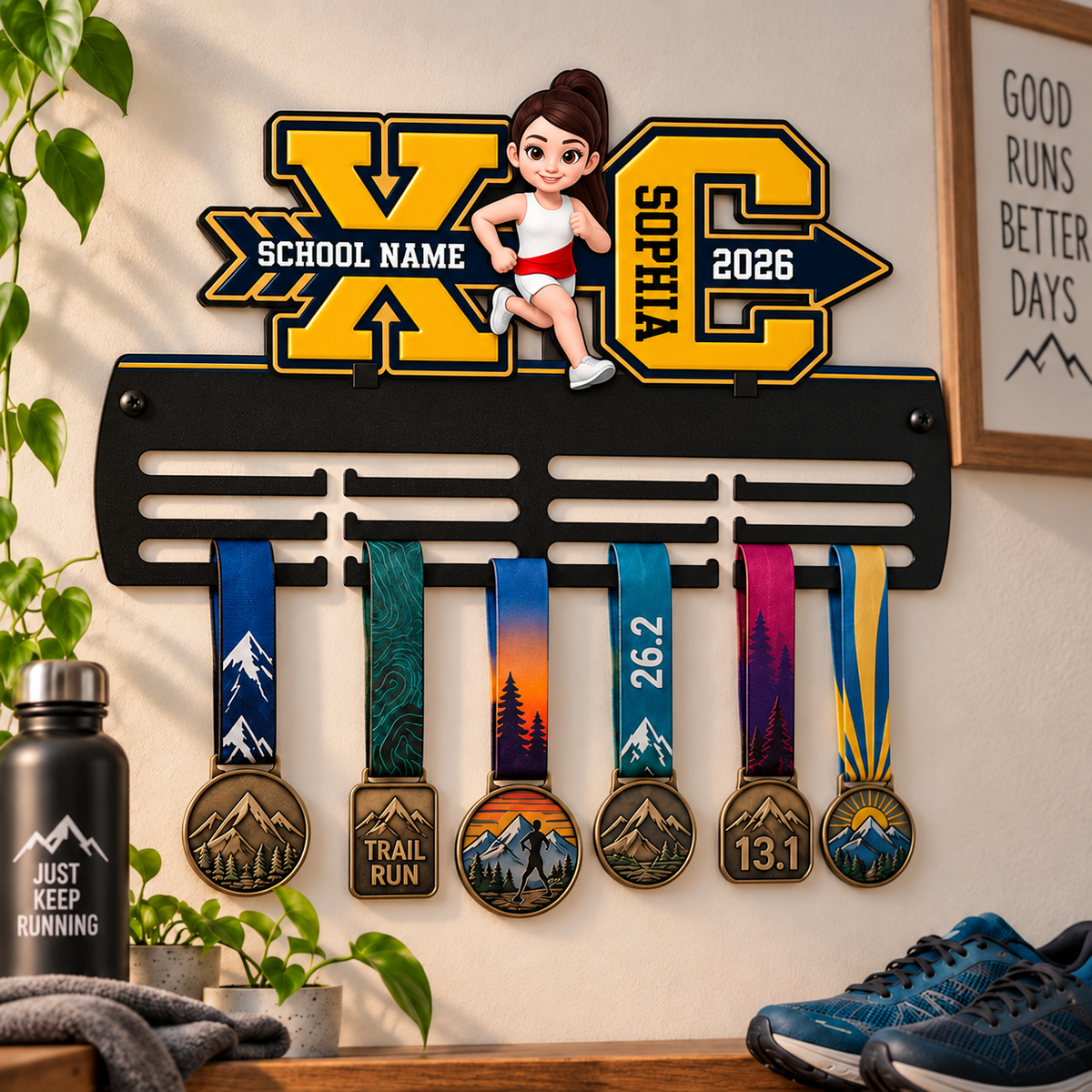 Personalized Shaped Metal Sign, Cartoon Runner in Motion, Creative Gift for Cross Country Achievements