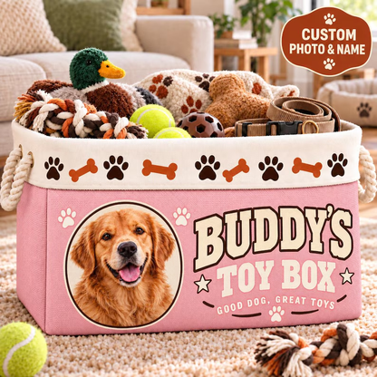 Personalized Cotton Linen Rope Basket with Dog Portrait and Paw Prints, Unique Gift for Dog Lovers