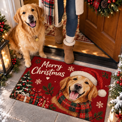 Personalized Standard Doormat with Festive Dog Design, Merry Christmas Decor, Unique Gift for Dog Lovers