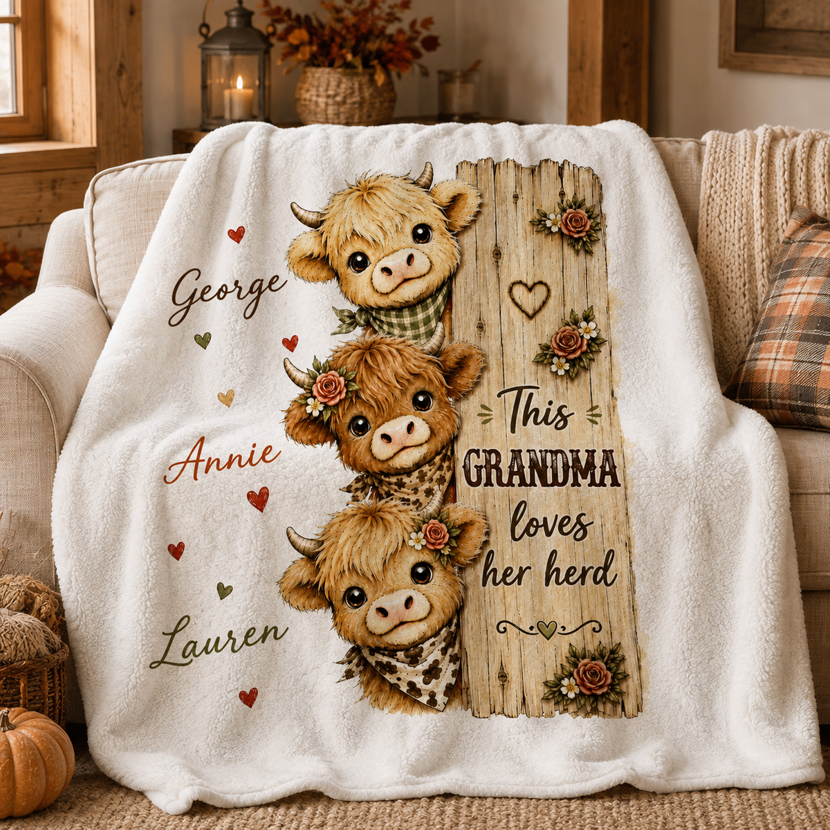 Classic Tee, Warm Rustic Highland Cow Herd Peeking by a Floral Fence, Unique Gift for Grandma