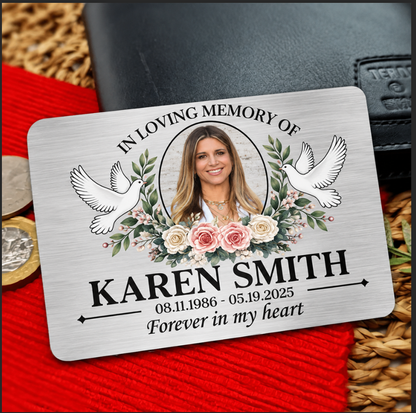 Forever in My Heart Personalized Metal Wallet Card, Creative Memorial Gift with Floral Portrait for Loved Ones
