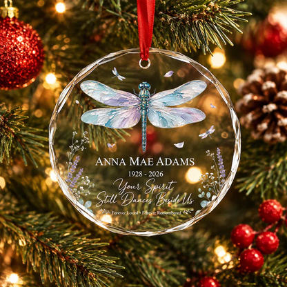 Personalized Dragonfly Memorial Ornament, Forever Loved Sympathy Keepsake, Custom Name & Years Remembrance Gift