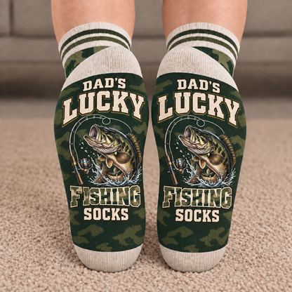 Personalized Lucky Fishing Crew Socks, Bold Fish & Lure Design for Relaxing at Home, Unique Gift for Anglers