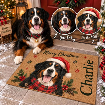 Personalized Standard Doormat with Festive Dog Design, Merry Christmas Decor, Unique Gift for Dog Lovers