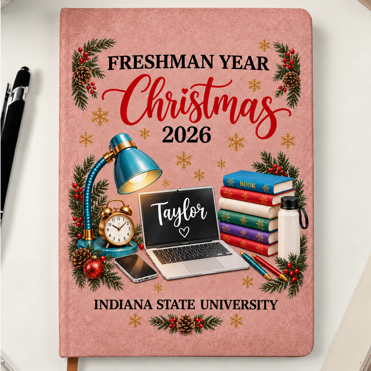 Personalized Leather Journal, Pink Freshman Christmas Study Desk Design, Unique Gift for a College Student