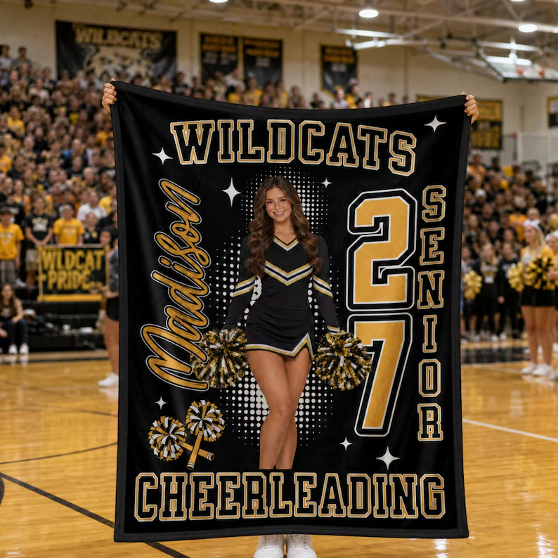 Fleece Blanket, Personalized Cheerleader Posing in a Stadium, Heartfelt Creative Gift for Daughter or Teammate