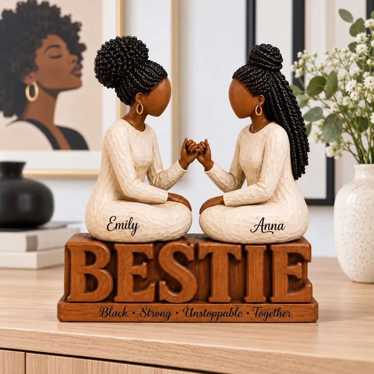 Personalized Wooden Plaque, Pinky Promise Besties in Warm Neutrals, Unique Friendship Gift for a Close Friend