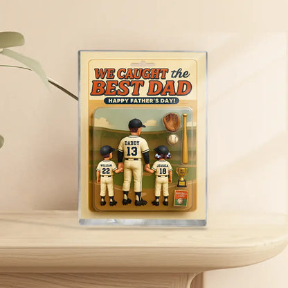 Custom Baseball Action-Figure Style Acrylic Block Plaque – “I Caught the Best Dad” Baseball Father’s Day Gift
