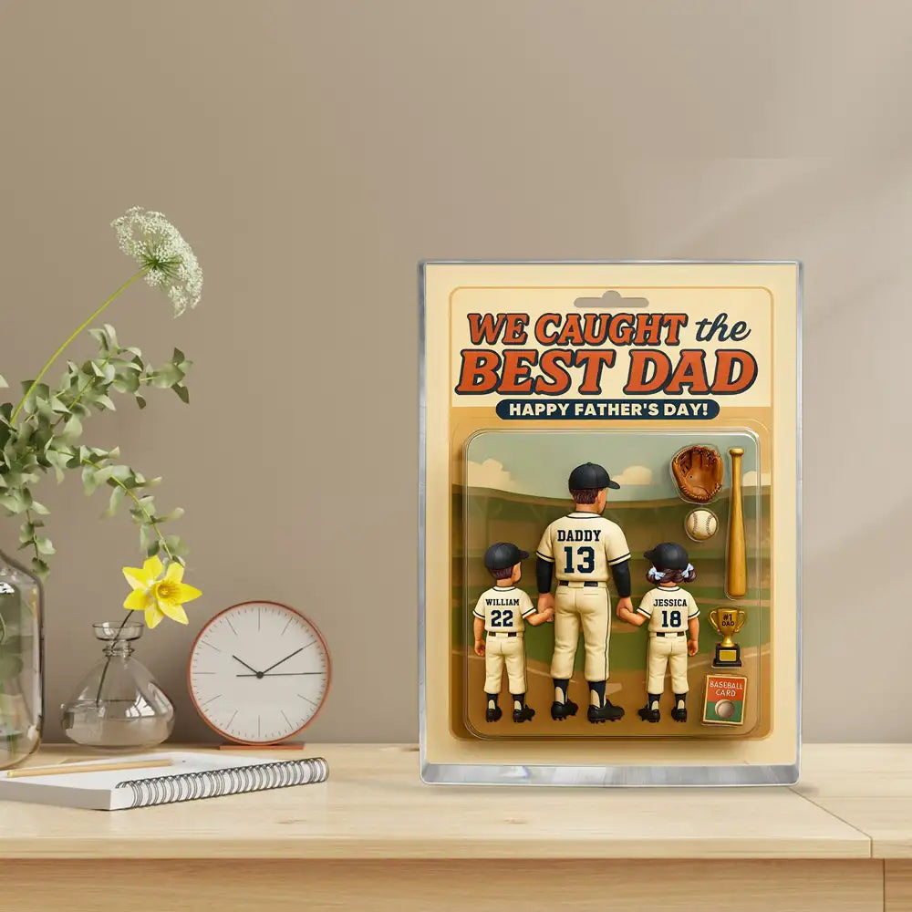 Custom Baseball Action-Figure Style Acrylic Block Plaque – “I Caught the Best Dad” Baseball Father’s Day Gift