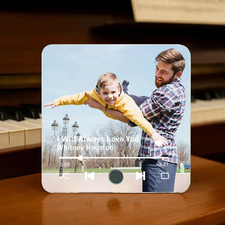 Personalized Acrylic Music Magnet – Custom Father’s Day Gift, Featuring Family Photo and Song Lyrics