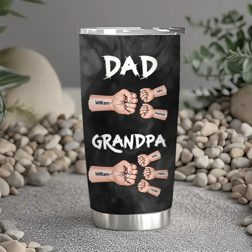 “Dad & Grandpa” Insulated Travel Tumbler - Fist-Bump Design, Custom Names, Heart-Warming Family Present