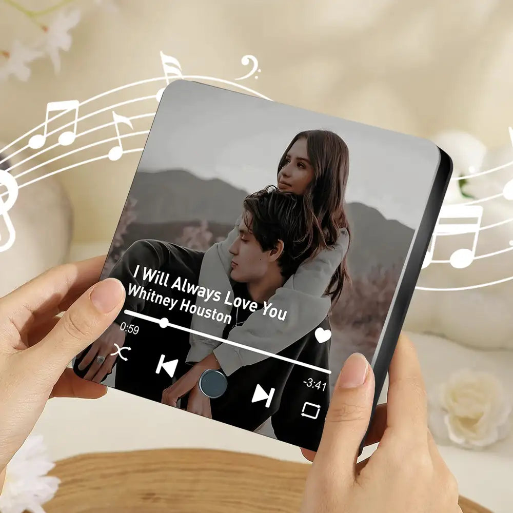 “Our Love Song – Custom Acrylic Music Magnet with Photo & Spotify-Style Player, Romantic Gift for Couples”