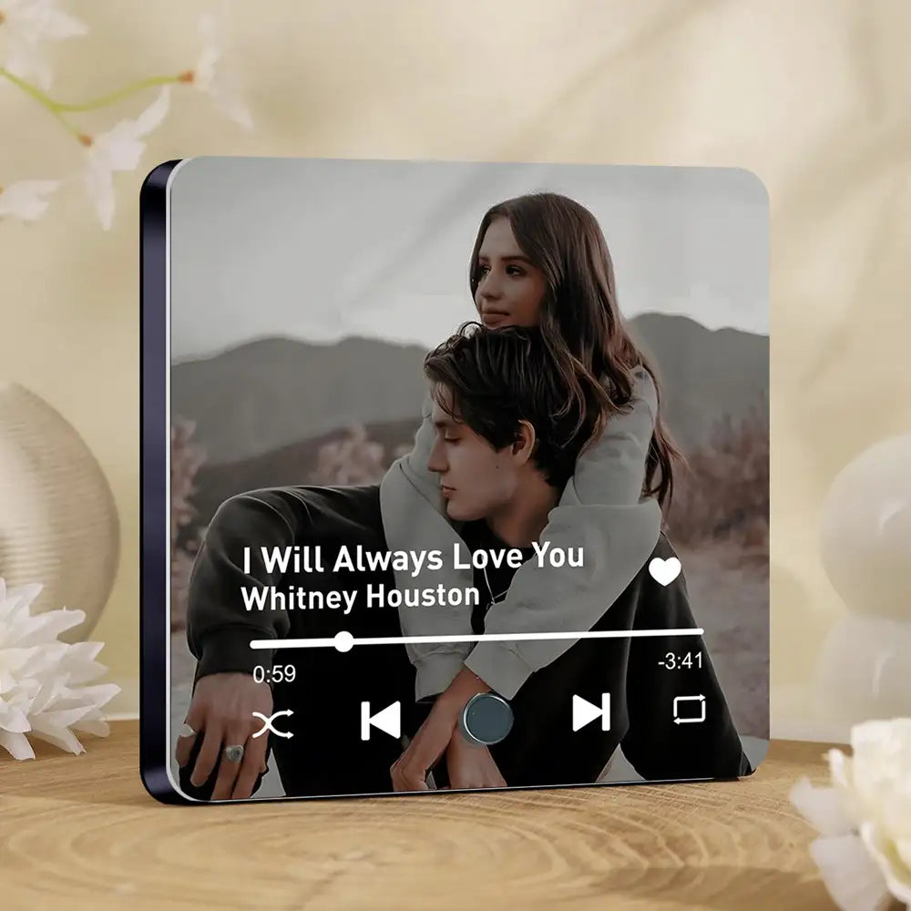 “Our Love Song – Custom Acrylic Music Magnet with Photo & Spotify-Style Player, Romantic Gift for Couples”