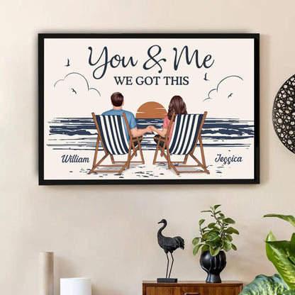 "You & Me We Got This – Custom Line-Art Poster with Sunset Beach Scene"