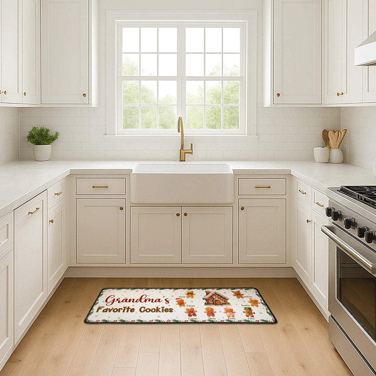 Personalized Standard Doormat for Grandma – Gingerbread Kitchen Runner, Custom Family Design, Cute Holiday Gift Idea