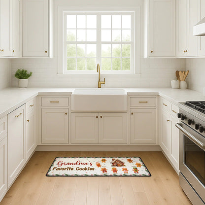 Personalized Standard Doormat for Grandma – Gingerbread Kitchen Runner, Custom Family Design, Cute Holiday Gift Idea