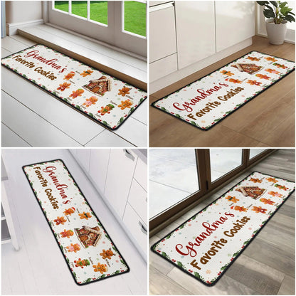 Personalized Standard Doormat for Grandma – Gingerbread Kitchen Runner, Custom Family Design, Cute Holiday Gift Idea