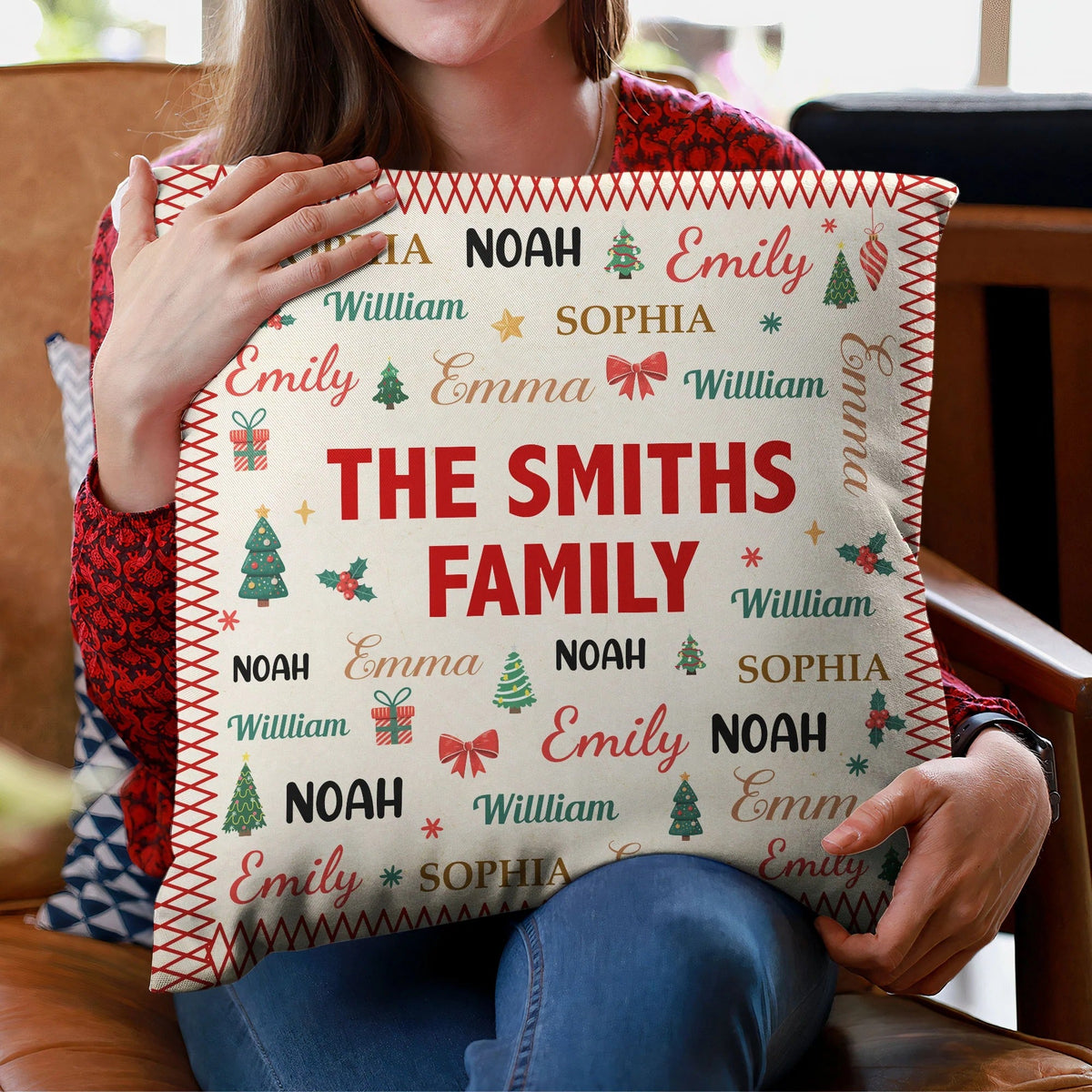 Personalized Family Name Square Pillow with Names All Over, Festive Accent Cushion, Unique Gift Idea for Cozy Home Decor