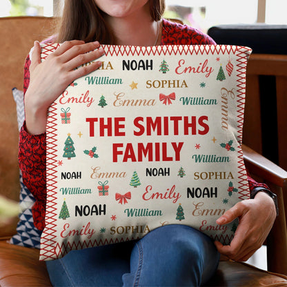 Personalized Family Name Square Pillow with Names All Over, Festive Accent Cushion, Unique Gift Idea for Cozy Home Decor