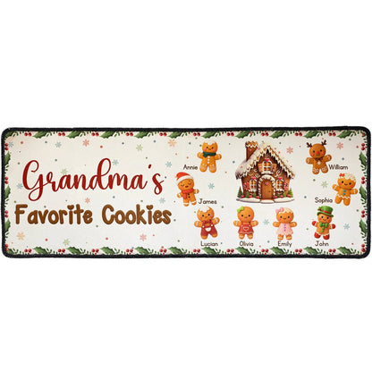 Personalized Standard Doormat for Grandma – Gingerbread Kitchen Runner, Custom Family Design, Cute Holiday Gift Idea