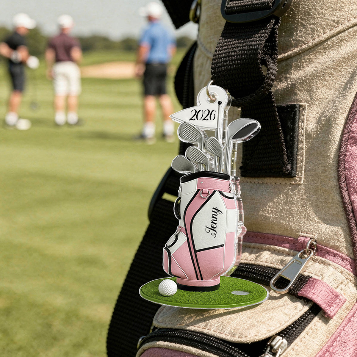 Personalized Acrylic Keychain with Golf Bag & Clubs, Bright Golf Lover Keepsake, Unique Creative Gift