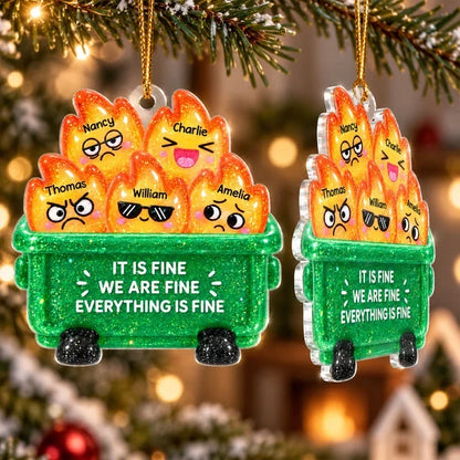 Personalized Acrylic Ornament, Bright Dumpster Fire Cartoon, Unique Christmas Gift for Friends and Coworkers