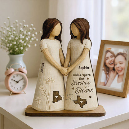 Personalized Wooden Ornament Best Friends Holding Hands, Simple Neutral Decor, Unique Besties Gift for Her