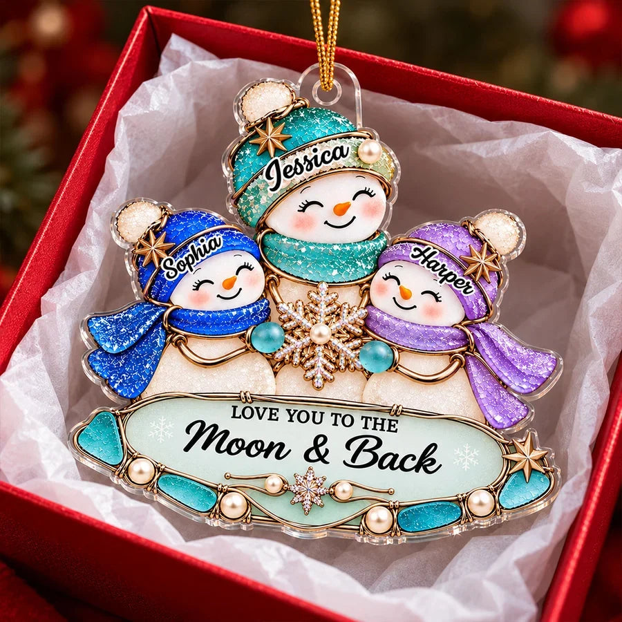 Personalized Acrylic Ornament, Grandma and Grandkids Snowmen Holding a Snowflake, Unique Gift for Grandma
