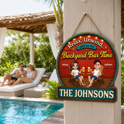 Personalized Wooden Sign with Relax & Unwind Backyard Bar Design, Creative Gift for Couple