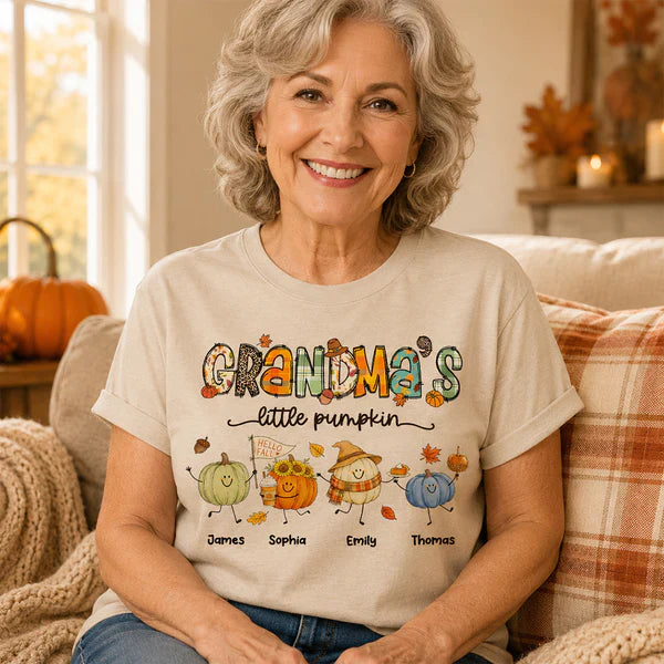 Personalized Classic Tee, Grandma's Little Pumpkin Fall Doodle Shirt, Unique Gift for Grandma